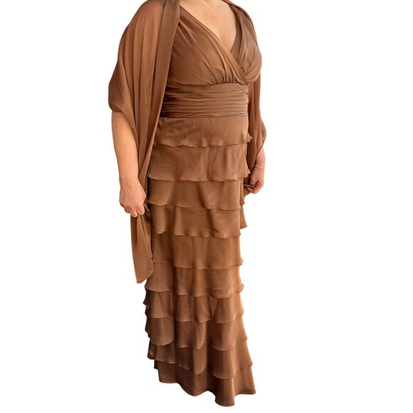 Patra Womens Brown Tiered Evening Gown With Matching Shawl Size 14 See Comments - Picture 1 of 17
